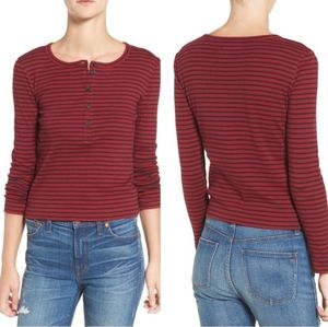 Madewell Mandy Stripe Knit Henley Red/Blue Top S